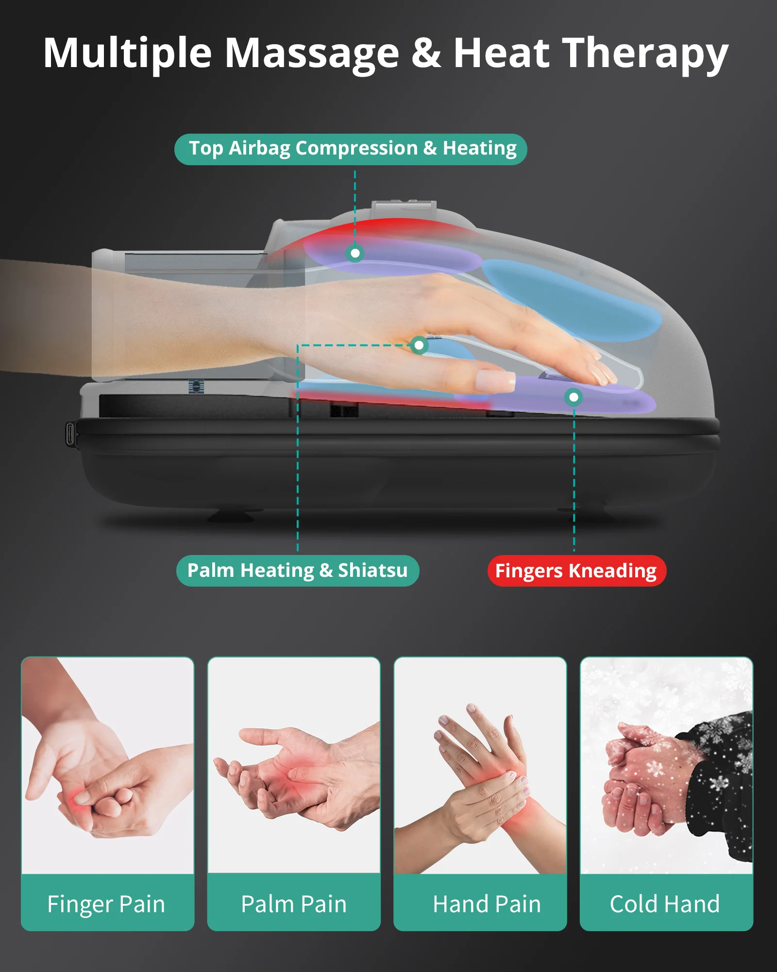 Medcursor Hand Massager with Heat and Compression-Gray - Image 5